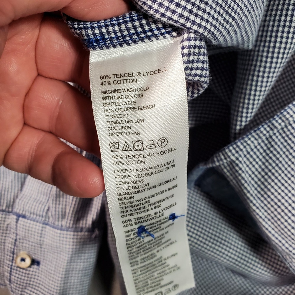 Tommy Bahama Shirt Mens 3XL Blue Micro Check Tencel Button Preppy Coastal Resort - Picture 8 of 8